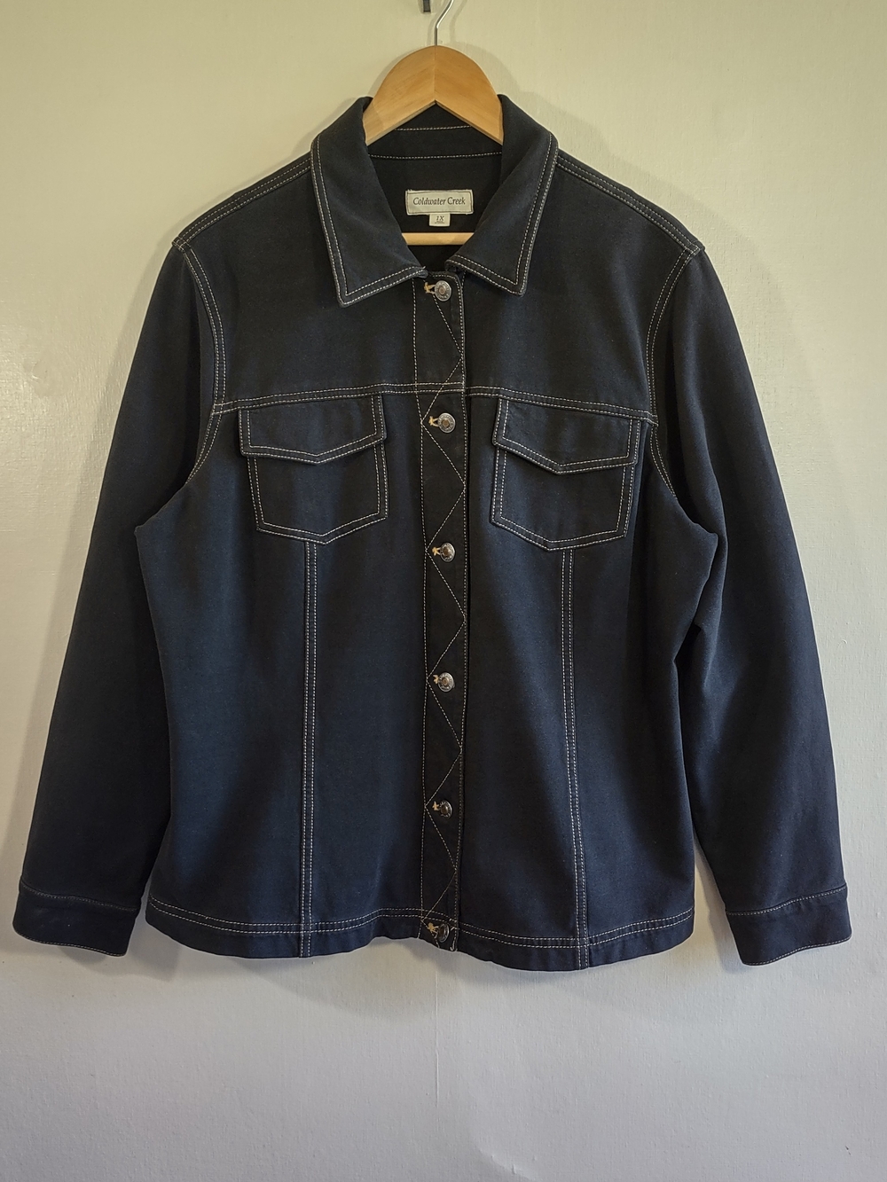 Coldwater Creek Black Jean Jacket Size 1X Stretch Denim Casual